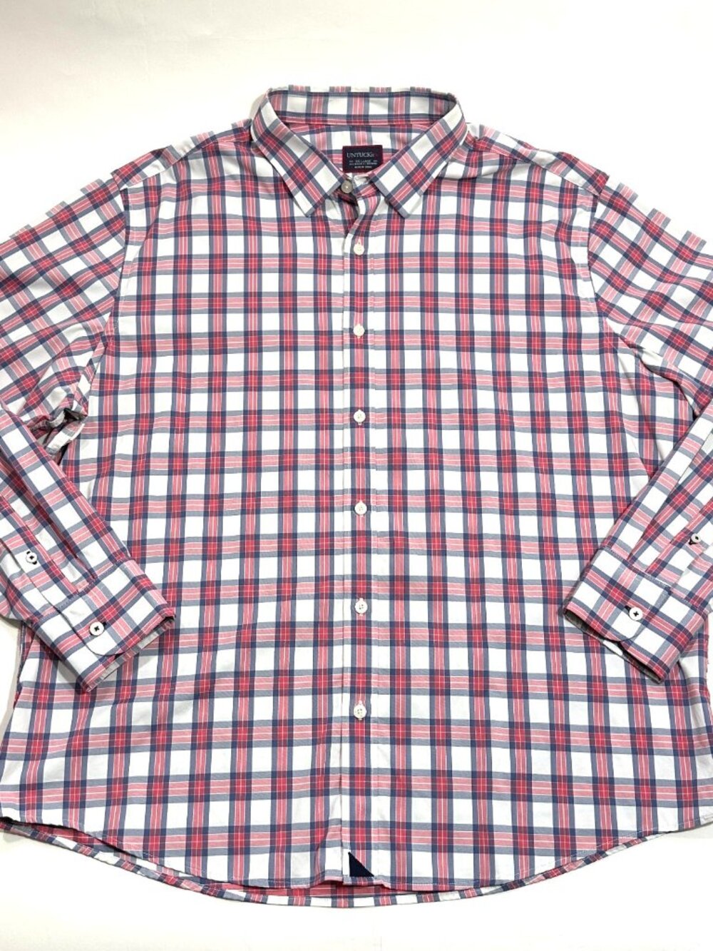 UNTUCKit Mens XXL Plaid Button Down Shirt Red Blue White Long Sleeve Stretch
